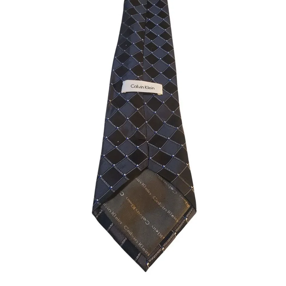 Calvin Klein Mens Tie Necktie‎ Designer Luxury Black Gray Geometric Businesscore